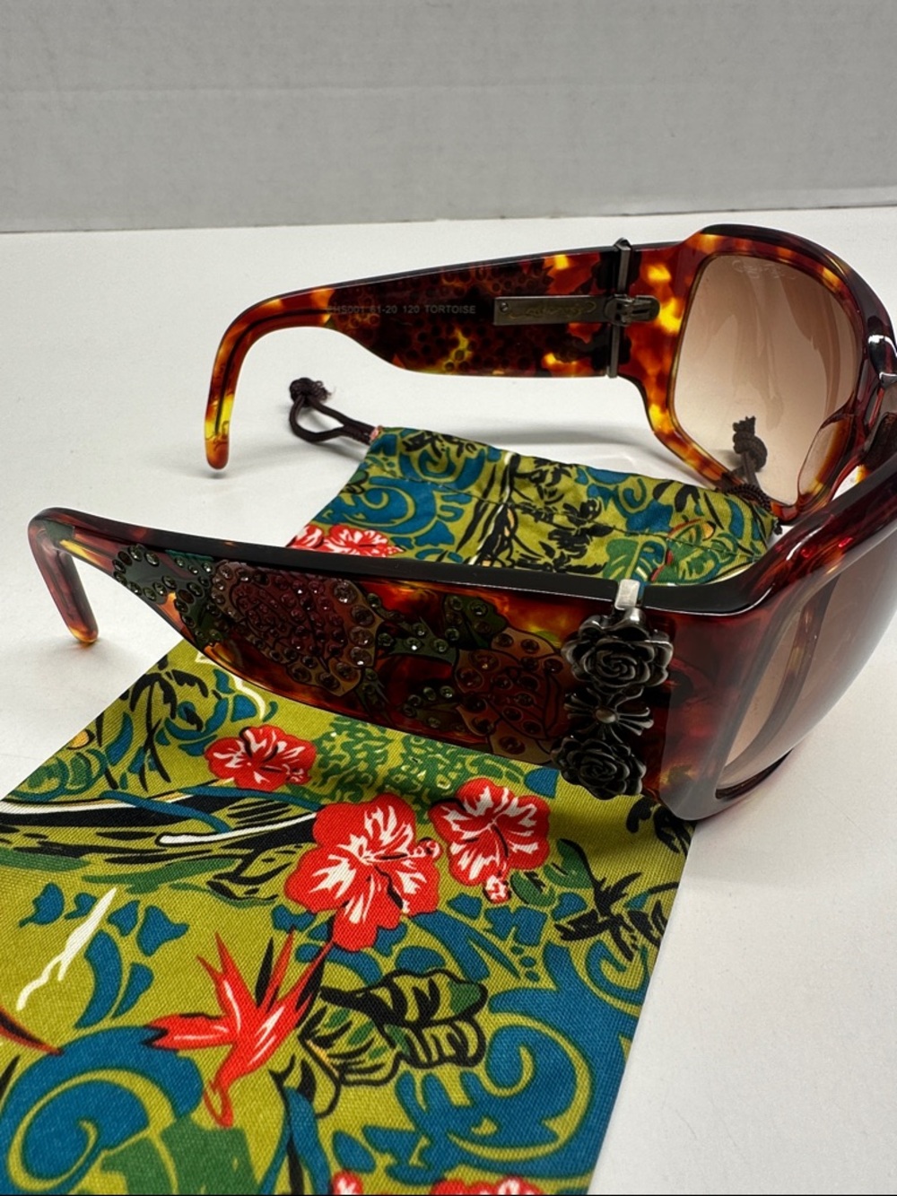 Ed Hardy Sunglasses Oversized Tortoise Shell Tattoo Skull Y2K 2000 True Vintage - Picture 2 of 9